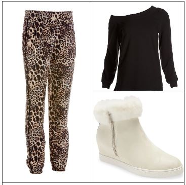 lepord print joggers and faux fur booties