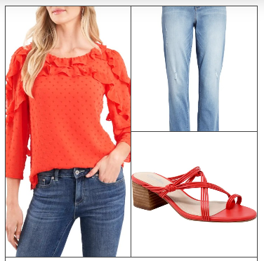 stylish outfit with red-orangee top