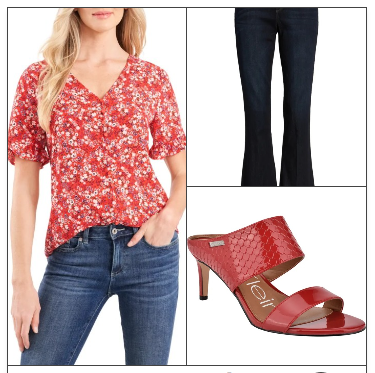 red floral top